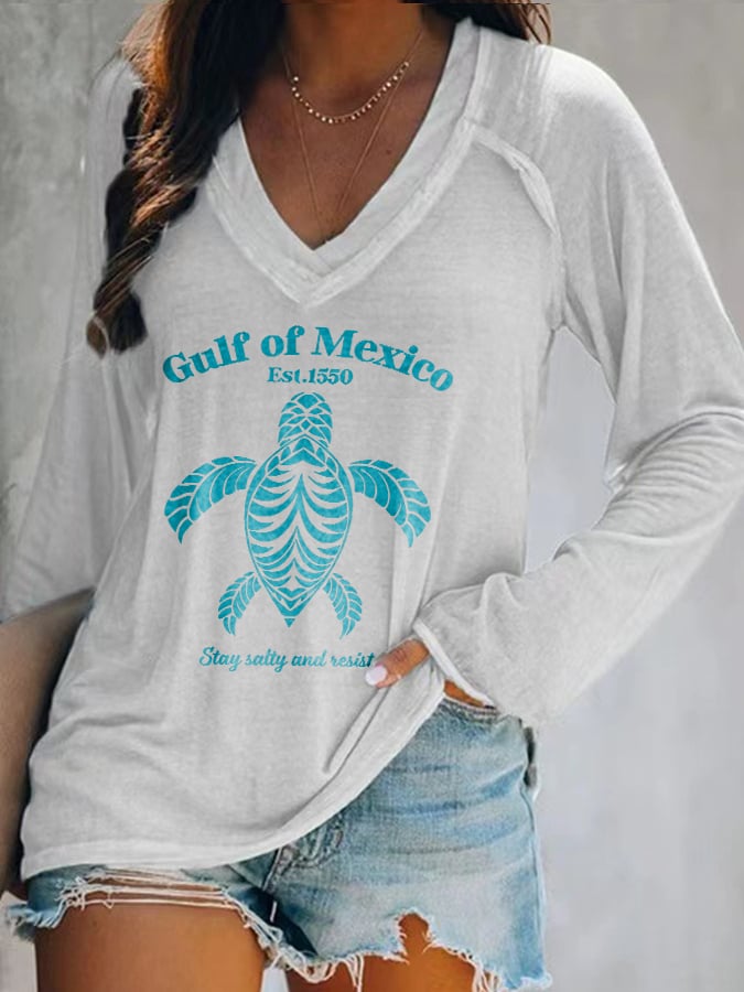 Women’s Retro Gulf Of Mexico Stay Salty And Resist Print T-Shirt