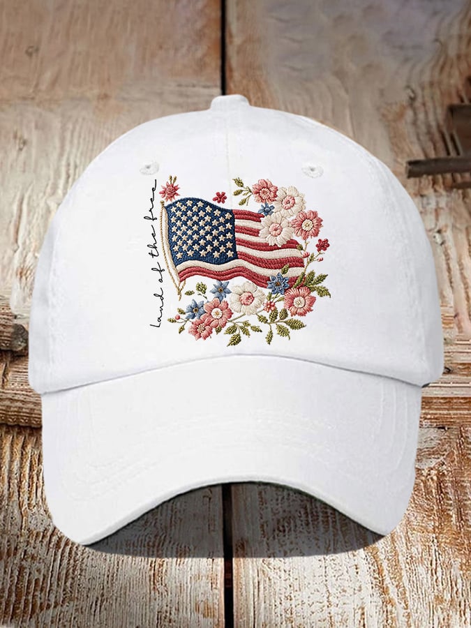 Retro Independence Day Flowers Land Of The Free Print Baseball Cap