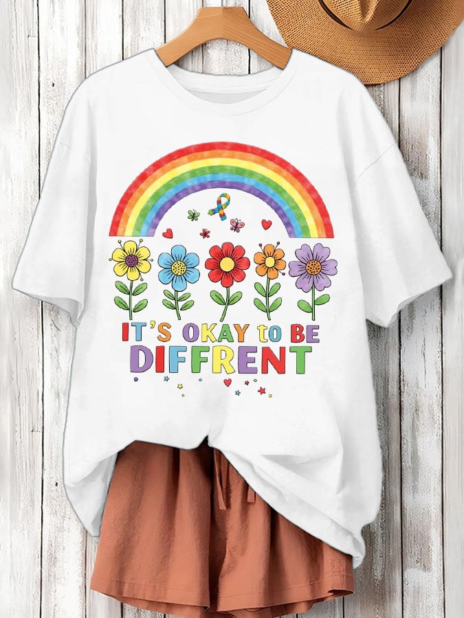 Women's It'S Okay To Be Diffrent Autism Awareness Printed Short-Sleeved T-Shirt