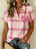 Women's Breast Cancer Awareness & Prevention Art Design Plaid Short-Sleeve Shirt