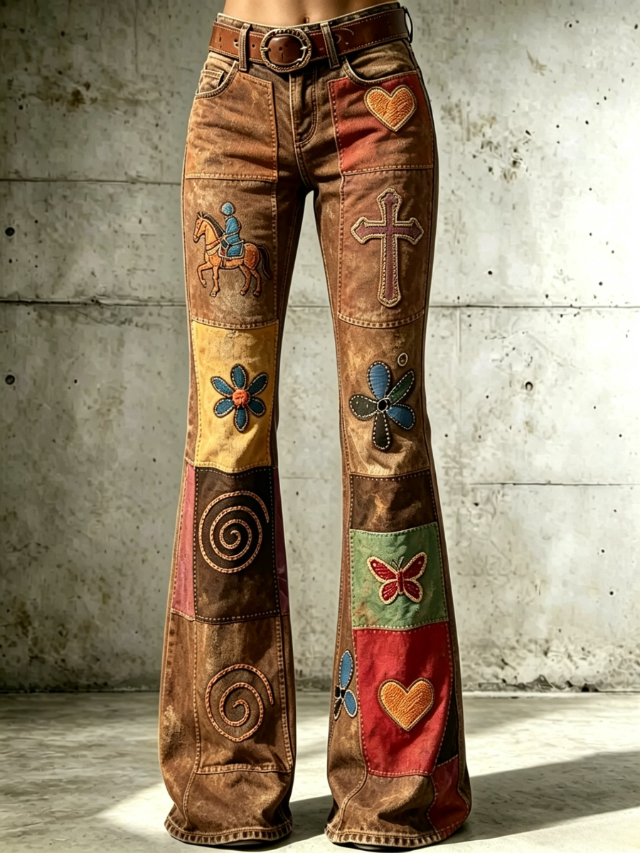 Women'S Retro Faith Casual Printed Jeans