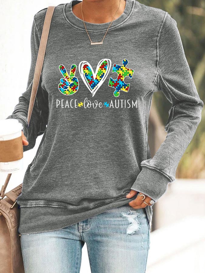 Women's Autism Awareness Print Casual Sweatshirt