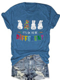 Autism Awareness Bunny It's Ok To Be Different Print T-Shirt