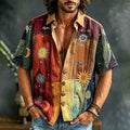 Men's Hippie Patchwork Moon Sun Art Print Shirt