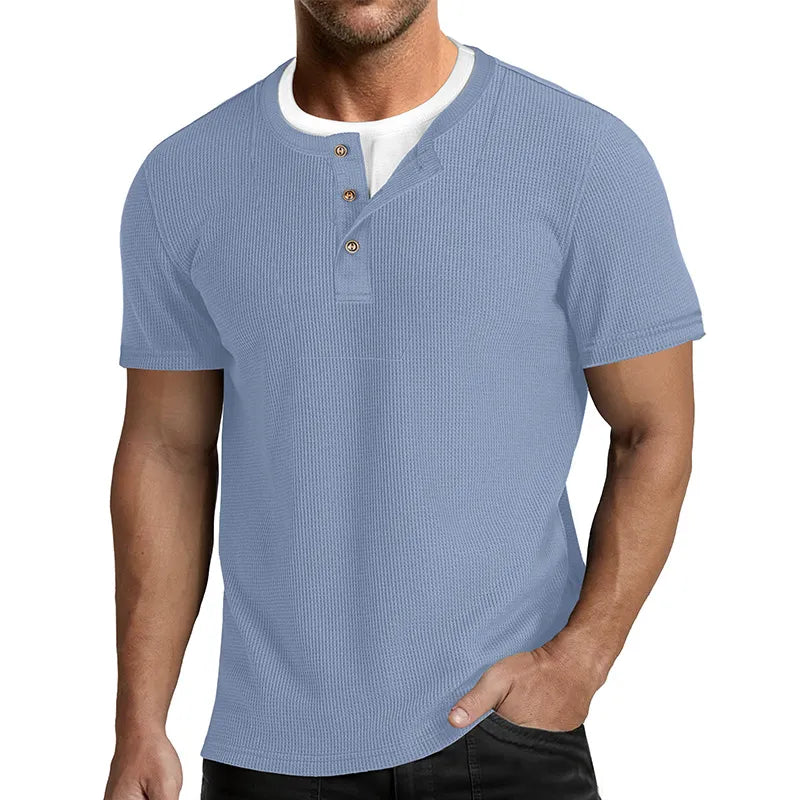 Men's Faux-Layer Waffle-Knit Henley Shirt