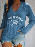 Women's Gulf Of Mexico Print V Neck T-Shirt