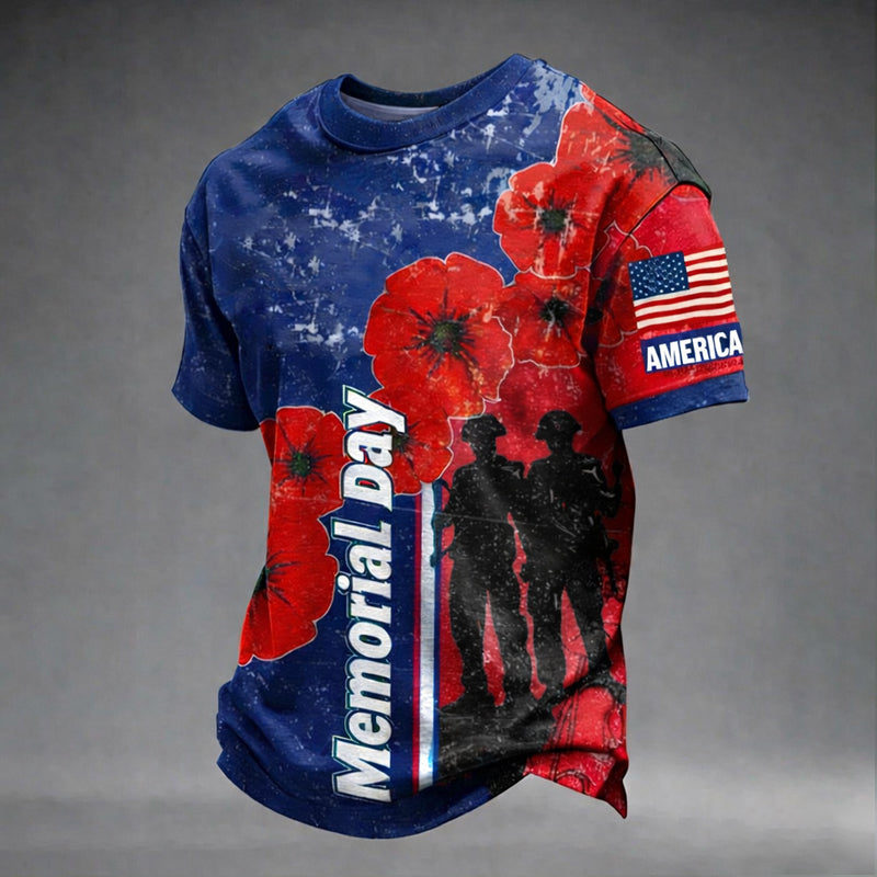 Memorial Day Poppy Print Men's Casual T-Shirt
