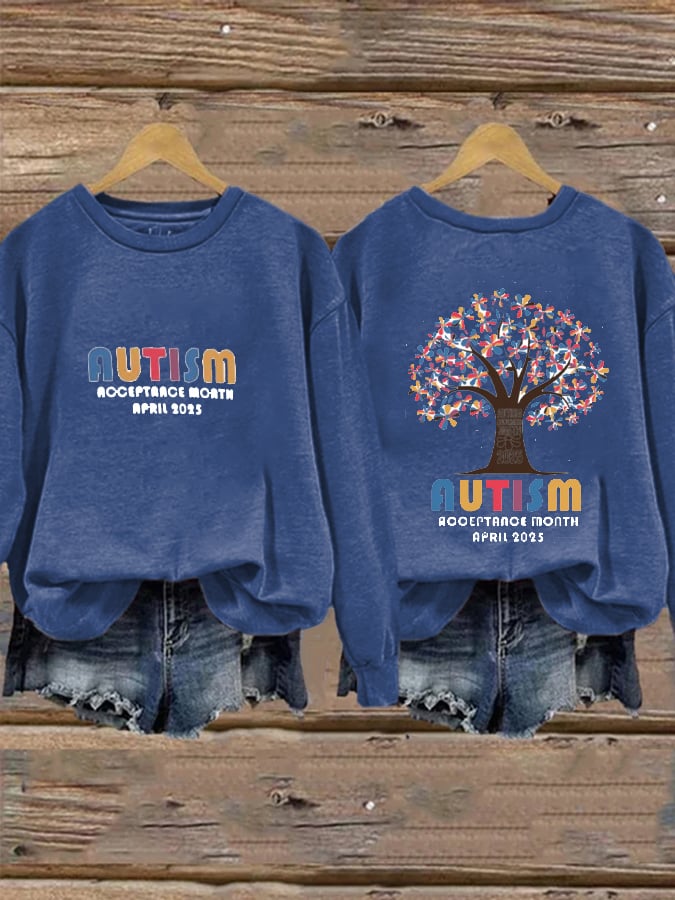 Women's  Autism Awareness Printed Casual Crew Neck Sweatshirt