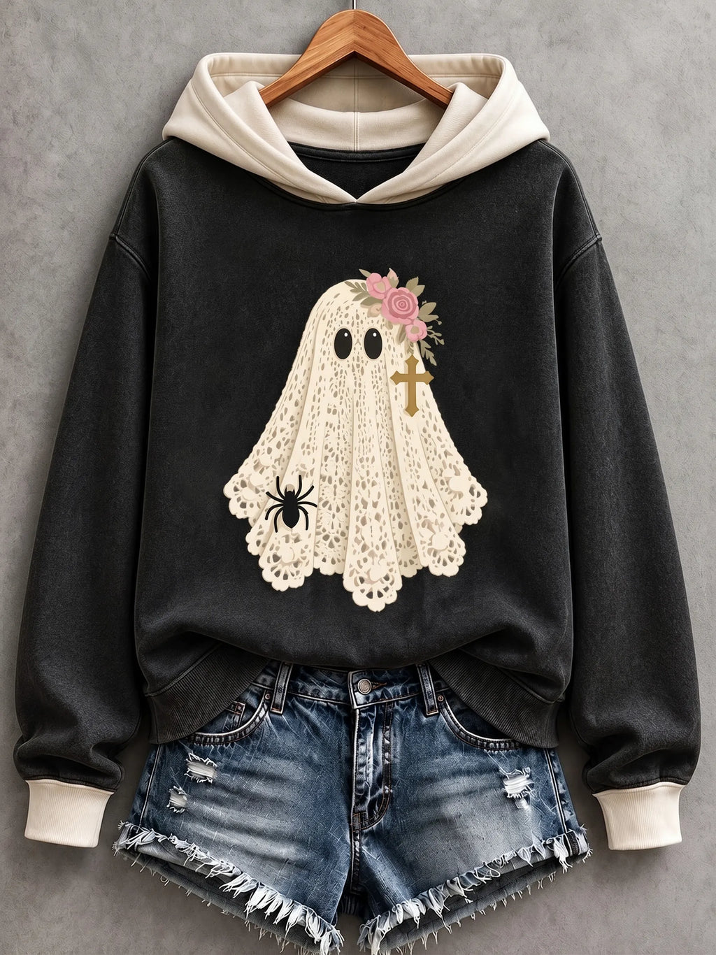 Women's Cute Ghost Print Casual Hoodie