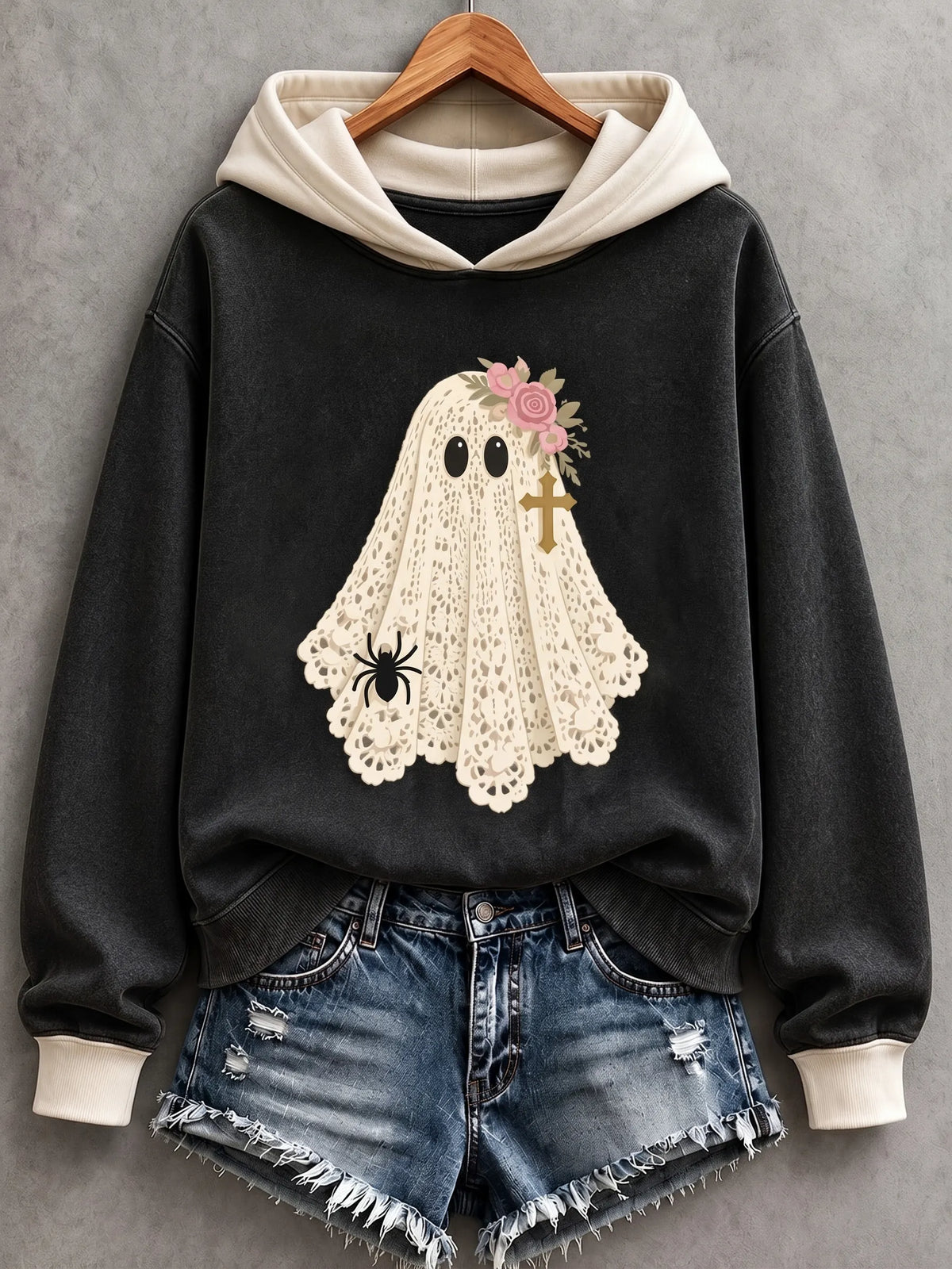 Women's Cute Ghost Print Casual Hoodie