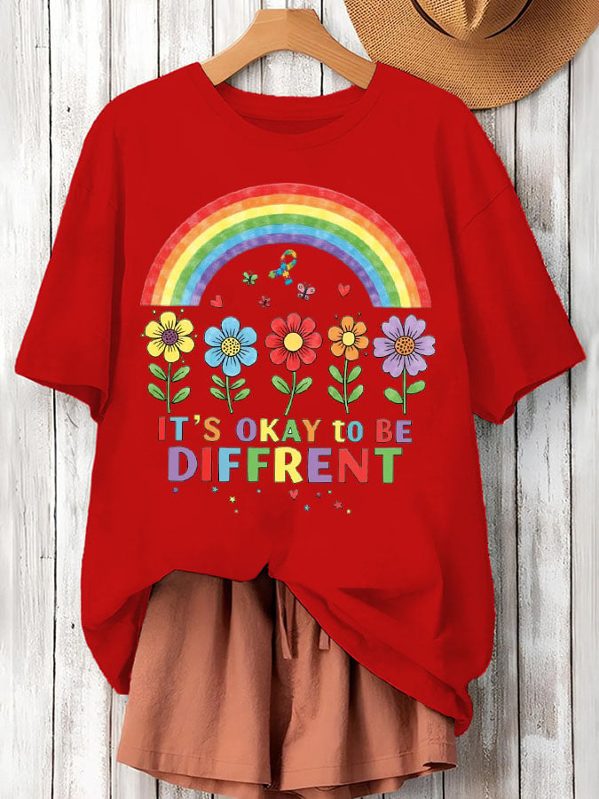 Women's It'S Okay To Be Diffrent Autism Awareness Printed Short-Sleeved T-Shirt