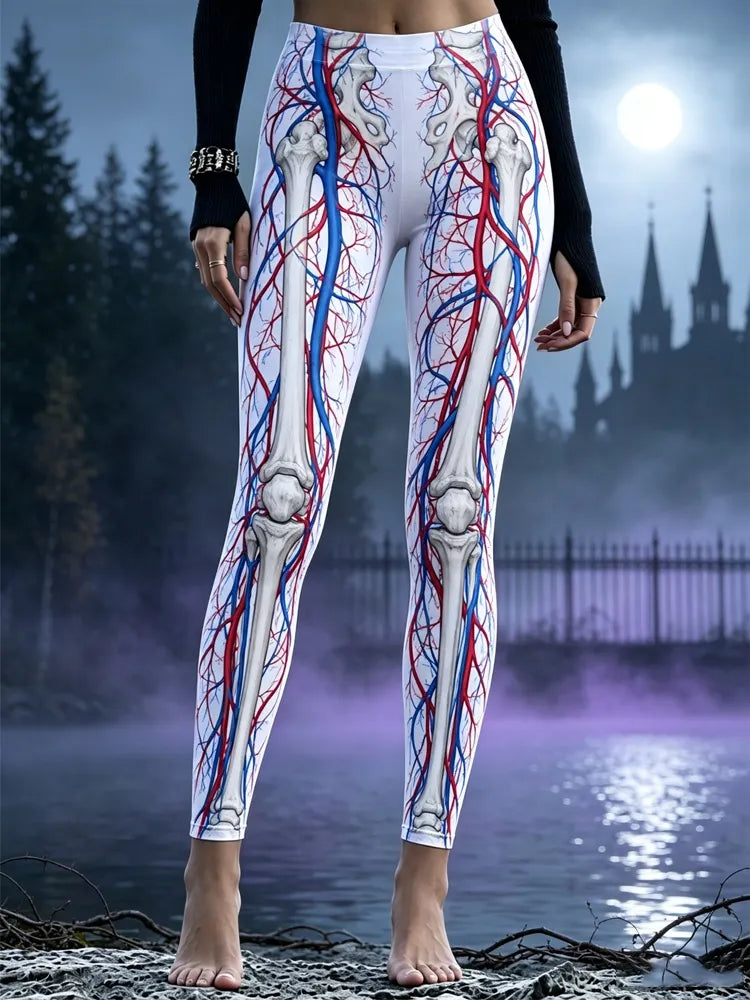 Gothic Halloween Skull Vein Anatomy Art Leggings