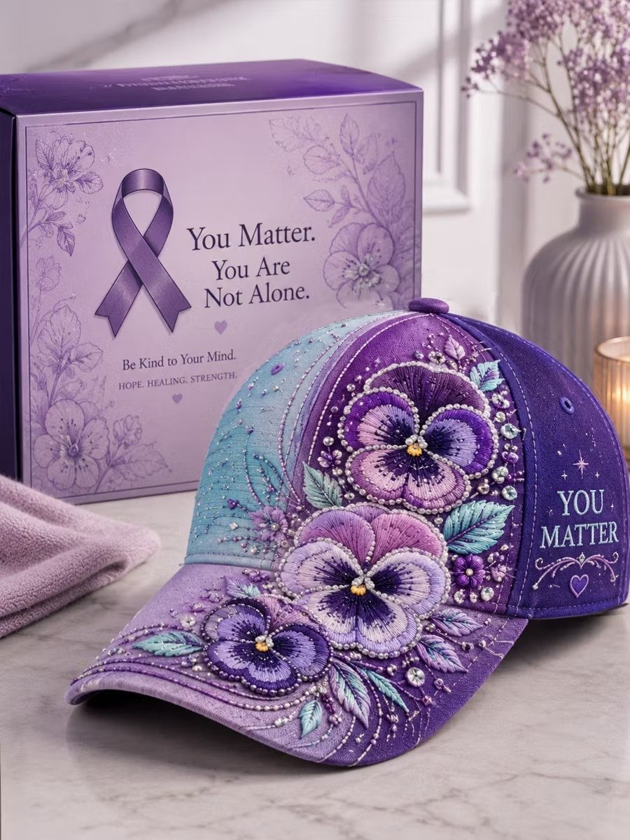 Alzheimer's Awareness Floral Print Baseball Cap