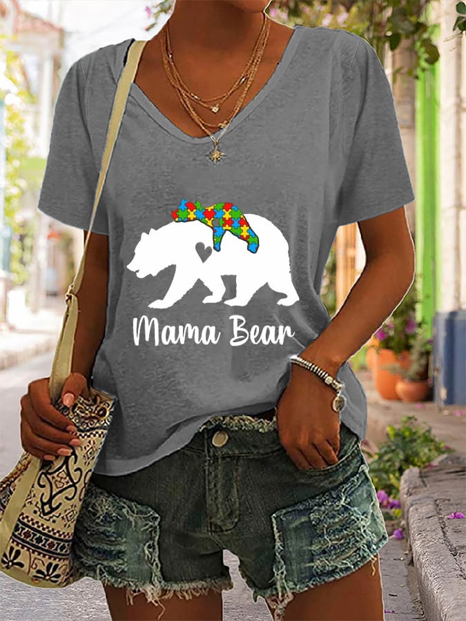 Women's Autism Awareness Printed Casual T-Shirt