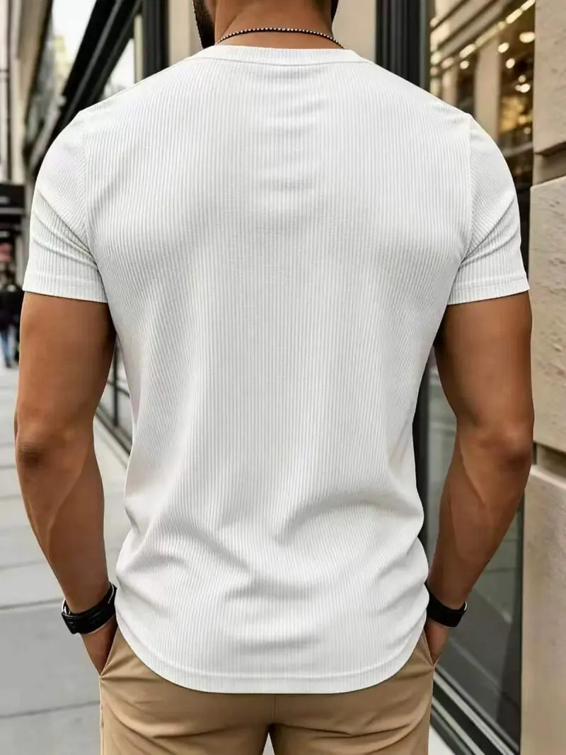 Men's summer plain-colored V-neck short-sleeved breathable fashionable streetwear