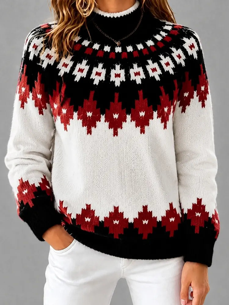 Women's Icelandic Geometric Pattern Turtleneck Sweater