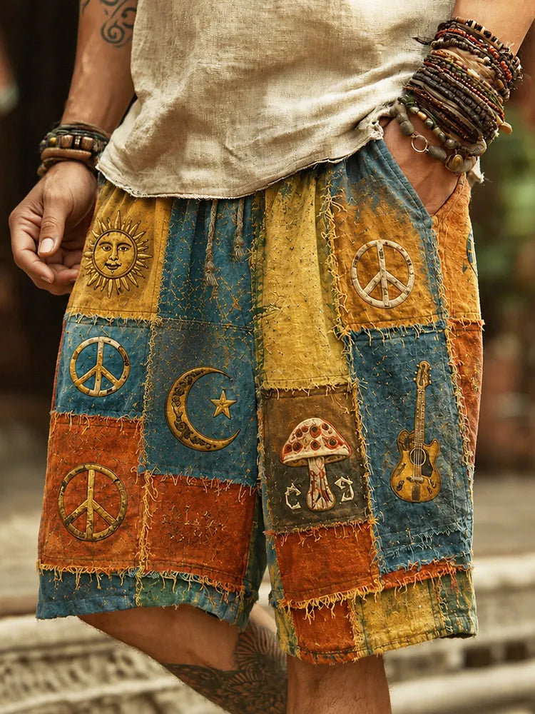 Men's Hippie Sun Moon Peace Geometric Patchwork Print Print Casual Shorts
