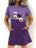 Women's Purple Floral Art Print Casual Dress