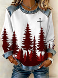 Women's Casual Retro Christmas Fleece-Lined Color-Blocked Sweatshirt