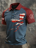 Men's Retro Patriotic Color-Block Short-Sleeve Polo Shirt