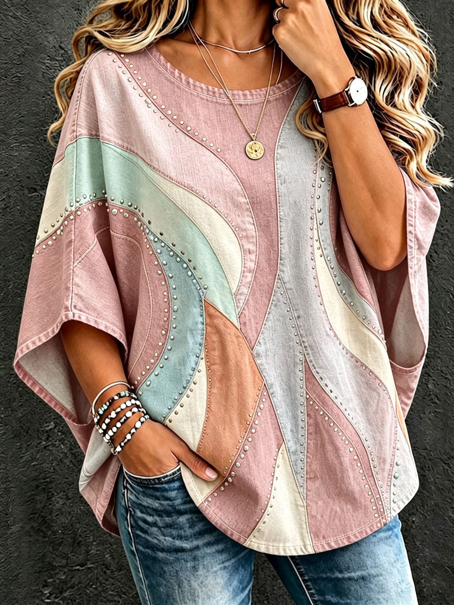 Ladies' Western Style Daily Contrasting Loose Top