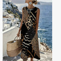 Patchwork Leopard Print Sleeveless Long Dress