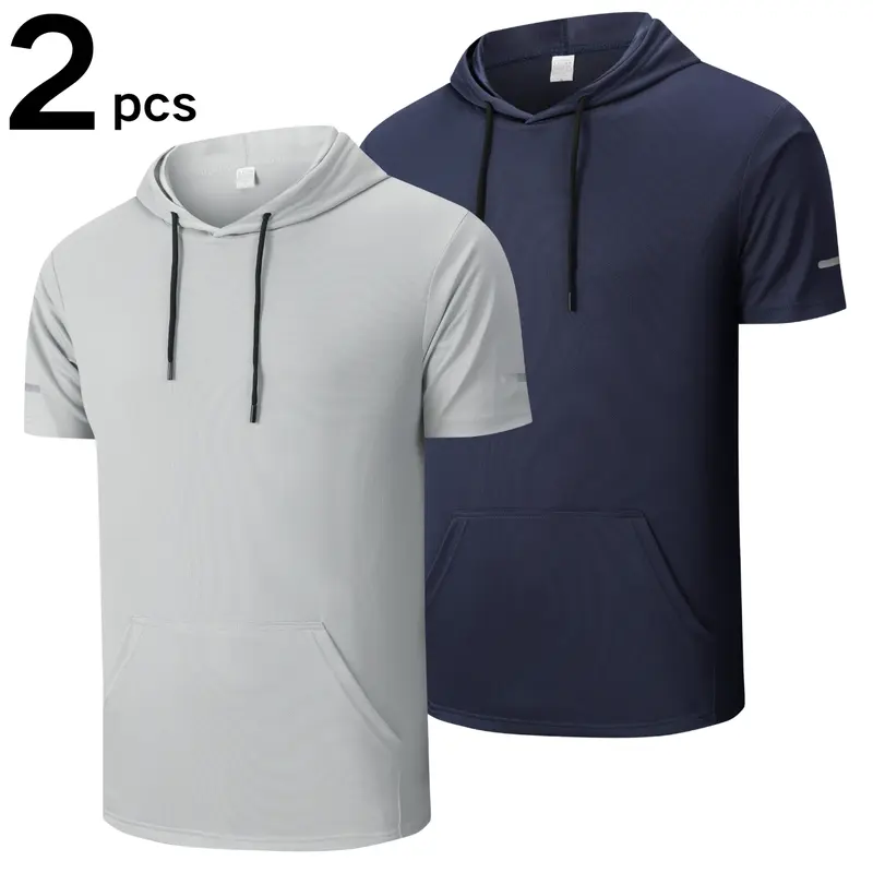 Men's Solid Color Short-Sleeve Sporty T-Shirt Hoodies