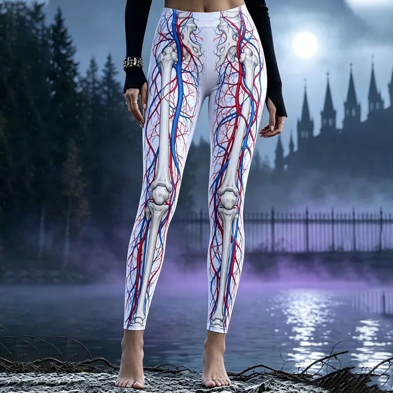 Gothic Halloween Skull Vein Anatomy Art Leggings