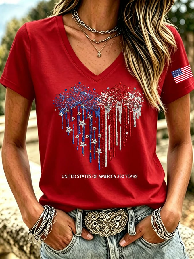 Women'S Retro Independence Day Printed Casual Short Sleeved T-Shirt