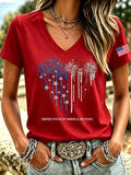 Women'S Retro Independence Day Printed Casual Short Sleeved T-Shirt