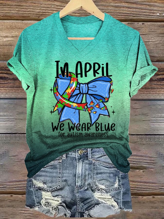 Women's I Wear Blue To Raise Autism Awareness Printed Short-Sleeved T-Shirt