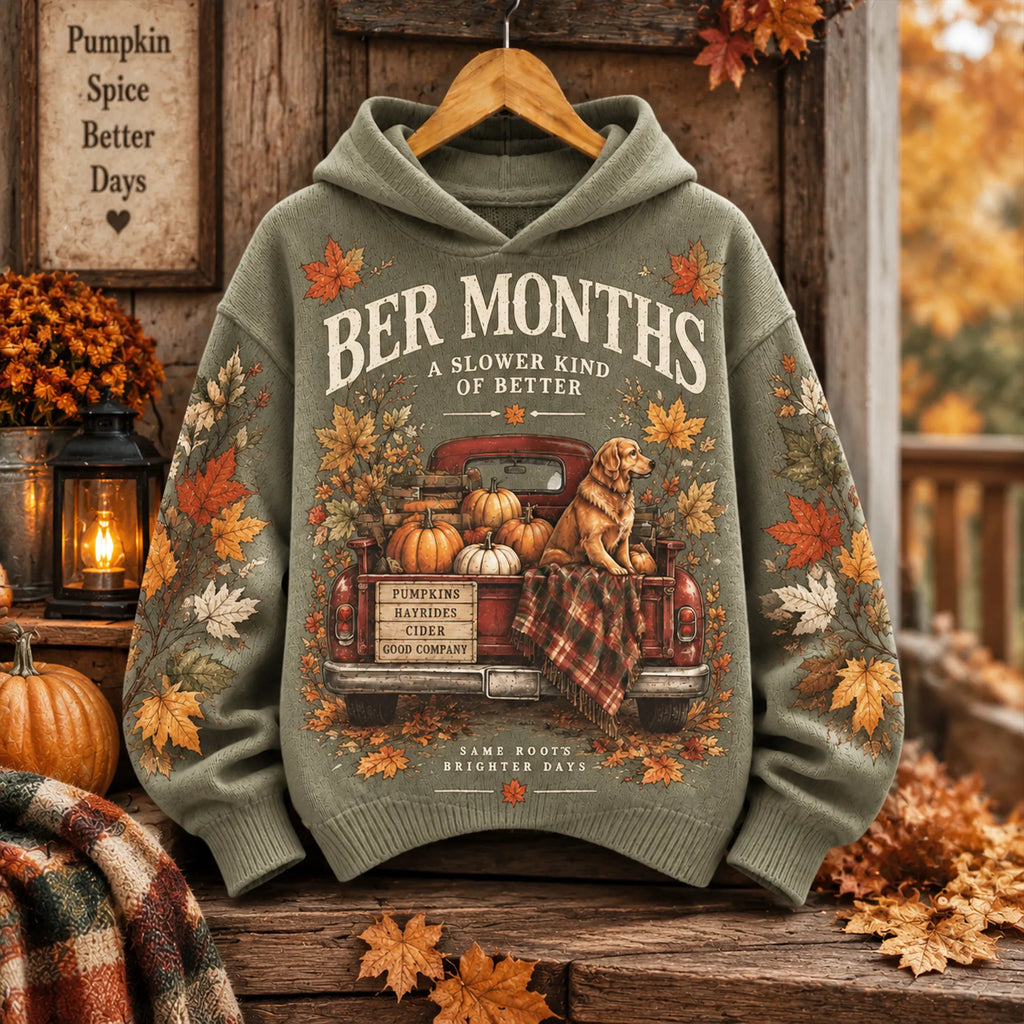 Women's Vintage Autumn Truck-print Casual Hooded Sweater