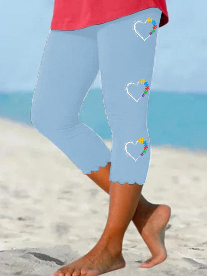 Casual Print Wave Trim Cropped Pants