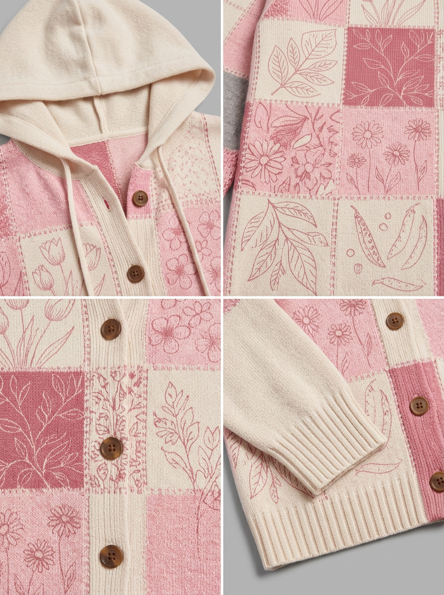 Women's Breast Cancer Awareness Floral Patchwork Printed Cardigan