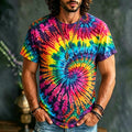 Men's Retro Tie-dye Print Cotton Linen Crew Neck Short Sleeve T-shirt