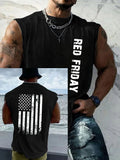 Red Friday America Flag Pattern Round Neck 100% Cotton Tank Top