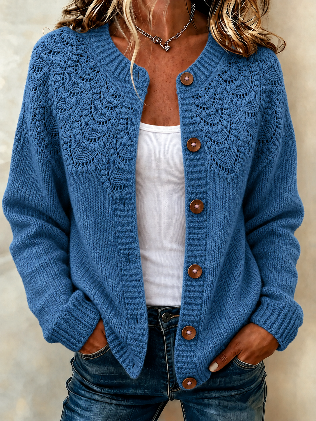Women'S Casual Plant Flower Knitted Cardigan Top
