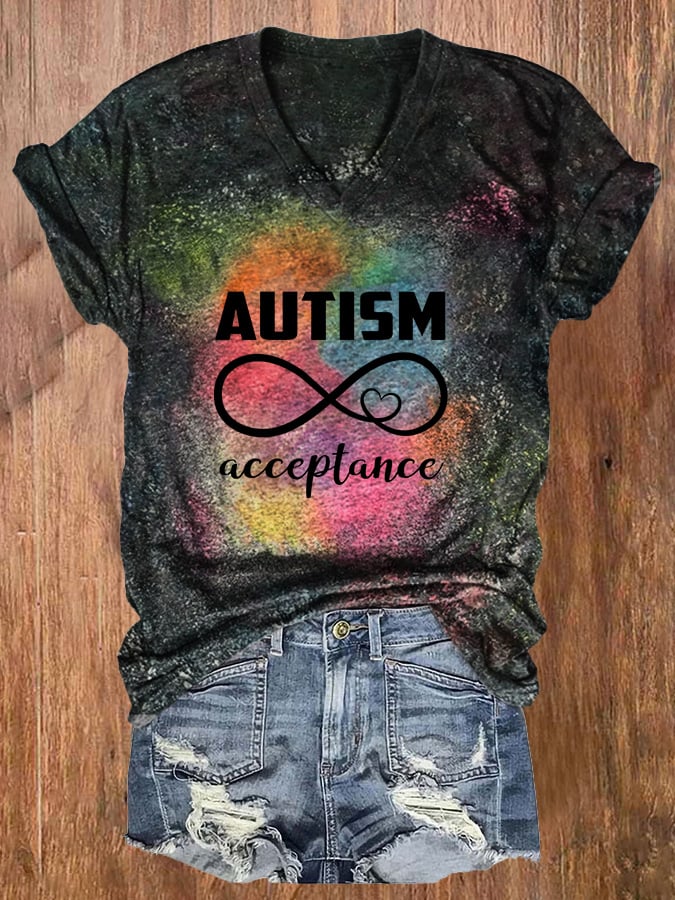Women's Autism Acceptance Awareness Printed Short Sleeve Casual T-Shirt