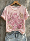 Women's Retro  Pink Ribbon Floral   Print T-shirt