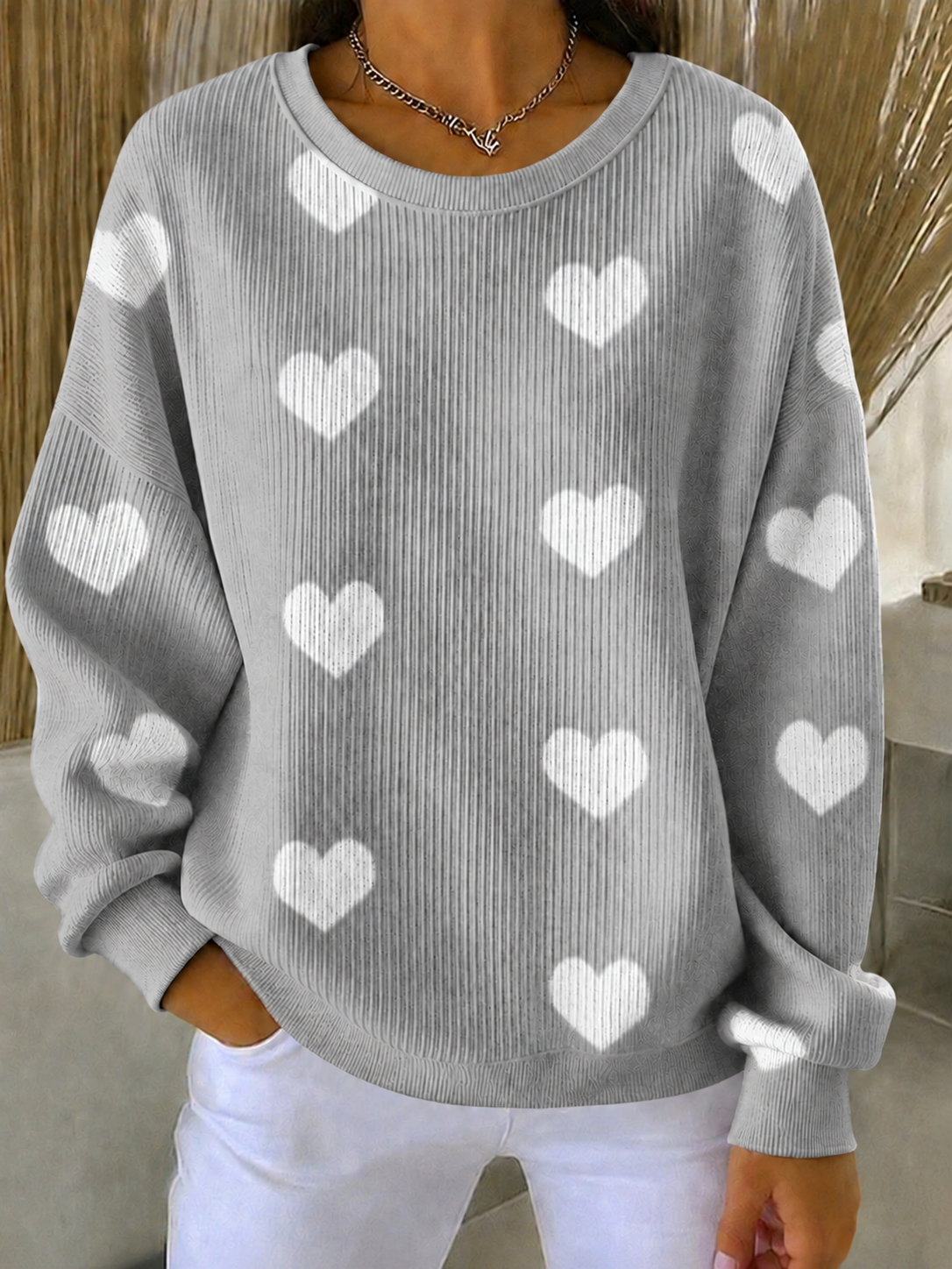 Women'S Breast Cancer Promotional Print Casual Waffle Sweatshirt
