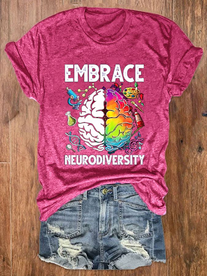 Women's Autism Awareness Embrace Neurodiversity Print T-Shirt