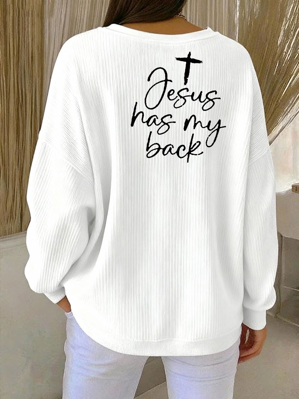 Women's Jesus has my back Art Print Crew Neck Sweatshirt