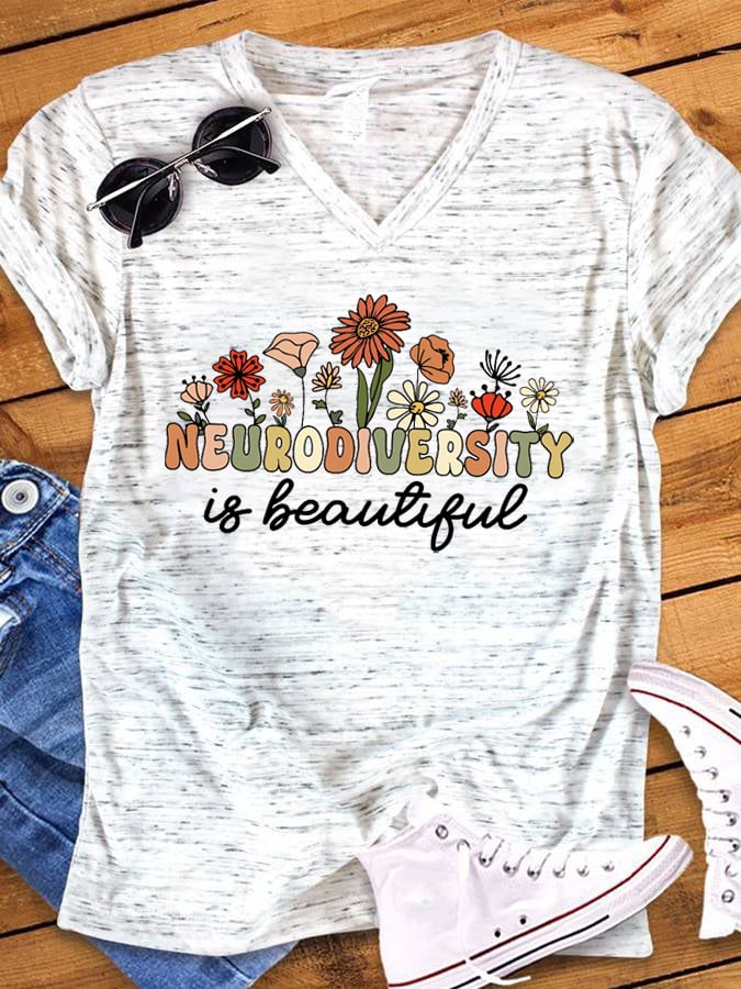 Women's Neurodiversity Is Beautiful Autism Awareness Print V-Neck T-Shirt