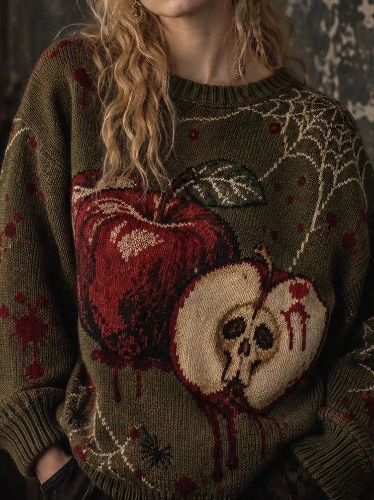 Women's Gothic Skull & Apple Graphic Casual Sweater