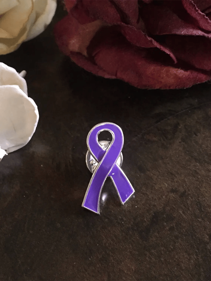 Unisex Purple Ribbon Promotion Prevention Awareness Warning Pin