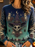 Women's Halloween Witch Cat Skull, Spider Web, And Roses Graphic Knitted Sweater