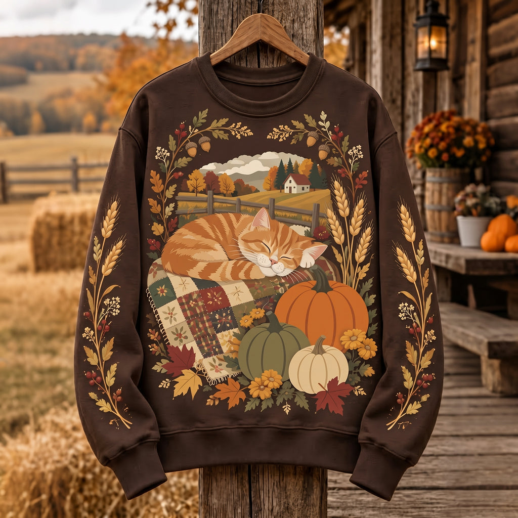 Women's Autumn Cute Cat Art Cozy Sweatshirt