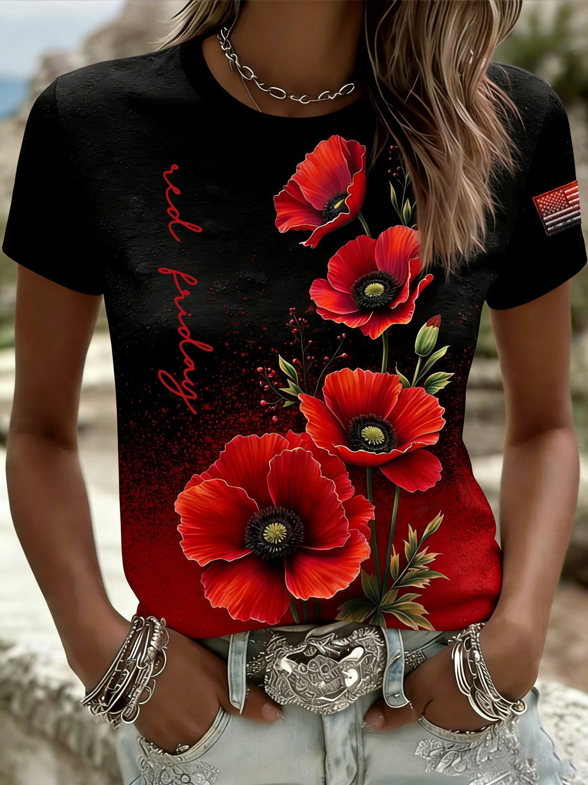 Women's Memorial Day Print Casual Crew Neck Top