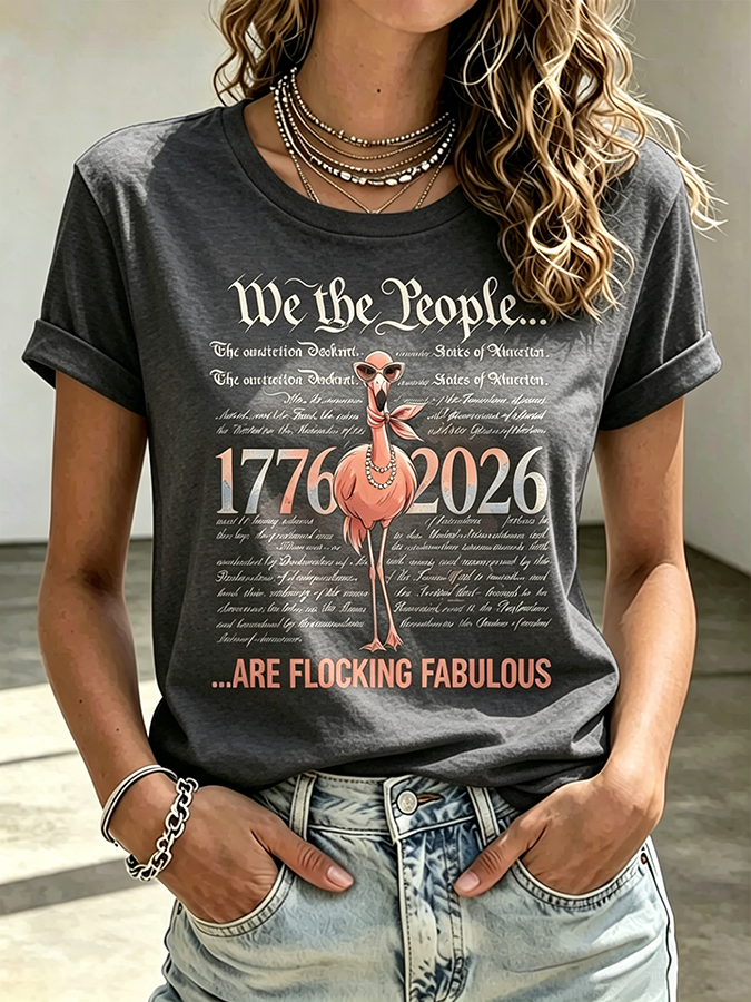 Commemorating The 250Th Anniversary Of The Flamingo Independence Day Declaration In The United States With A Round Neck Short Sleeved T-Shirt