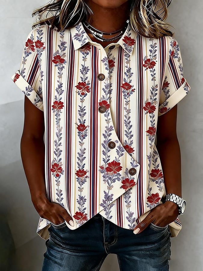 Women's Casual Retro Cotton-Linen Patriotic Shirt